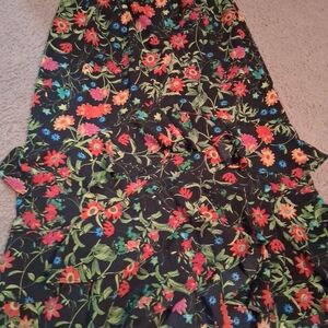 Black Floral Midi Skirt with Ruffled Tier